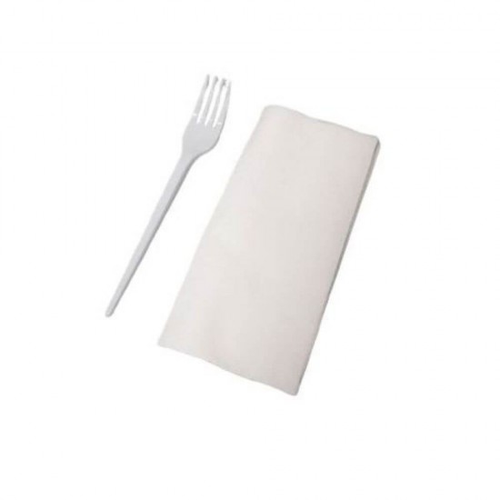 Set Furculita si Servetel OTI, Unica Folosinta, 100 Buc/Set, Culoare Alba, Tacamuri Fast Food, Seturi Unica Folosinta Catering, Tacamuri de Unica Folosinta, Tacamuri de Plastic