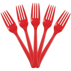Furculite Plastic OTI Dopla, 20 Buc/Set,16.5 cm, Rosu, Furculite Rosii de Plastic, Tacamuri de Unica Folosinta, Furculite de Unica Folosinta, Furculite din Plastic pentru Catering, Furculite din Plastic Unica Folosinta
