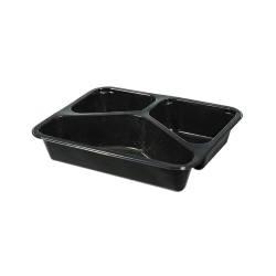 Set 200 Tavite Termosudabile, 225x175x42 mm, Tricompartimentate, Polipropilena Neagra, Tavite Compartimentate Alimente, Tavite Plastic pentru Transport Alimente, Set Tavite Negre de Plastic pentru Catering, Caserole Plastic pentru Delivery