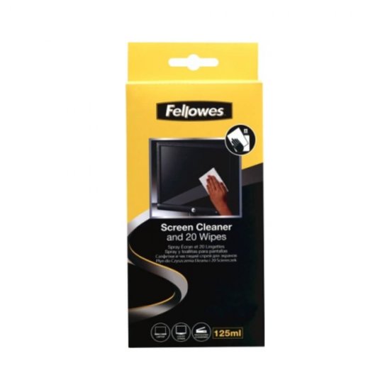 Spray Curatare Monitor Fellowes, 125 ml, 20 Servetele Incluse, Spray Curatare pentru Monitor, Spray de Curatare pentru Monitor, Spray Monitor, Spray Monitoare, Spray Monitor Fellowes, Set Curatare Monitor, Kit Curatare Monitor