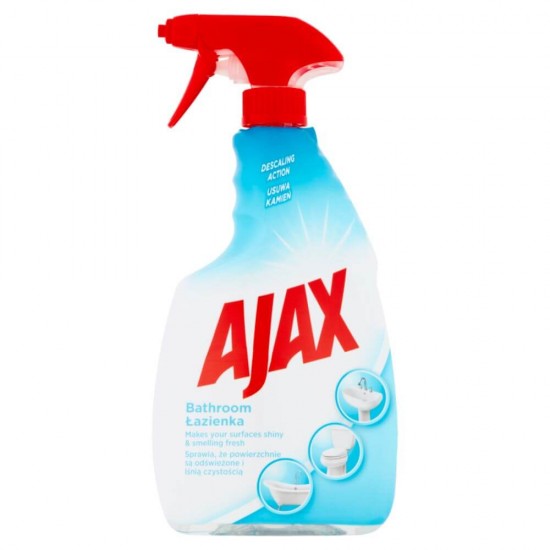 Solutie AJAX de Curatare pentru Baie cu Pulverizator, 750 ml, Detergent Ajax pentru Baie, Detergent pentru Curatarea Suprafetelor din Baie, Solutie Spray pentru Calcar, Solutie de Curatare Ajax, Produse de Curatenie, Solutie Baie