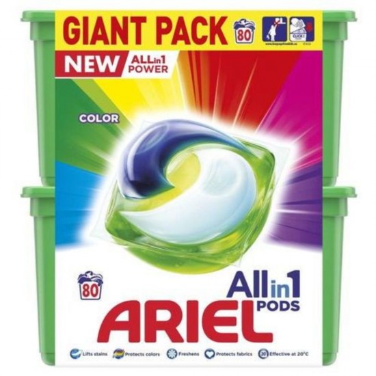 Set 2x40 Capsule de Detergent pentru Rufe Colorate Ariel Color All in 1 Pods, pentru Masini de Spalat, Capsule de Detergent, Set Capsule de Detergent, Capsule de Detergent pentru Masina de Spalat 