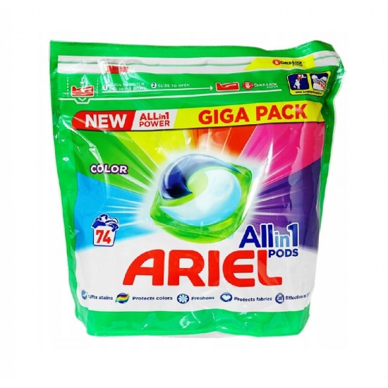 Set 74 Capsule de Detergent pentru Rufe Colorate Ariel Color All in 1 Pods, pentru Masini de Spalat, Capsule de Detergent, Set Capsule de Detergent, Cutie de Capsule pentru Detergent, Capsule de Detergent pentru Masina de Spalat 