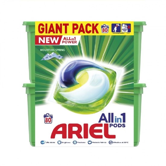 Set 2x40 Capsule de Detergent pentru Rufe Ariel Mountain Spring, pentru Masini de Spalat, Capsule de Detergent, Set Capsule de Detergent, Capsule de Detergent pentru Masina de Spalat 