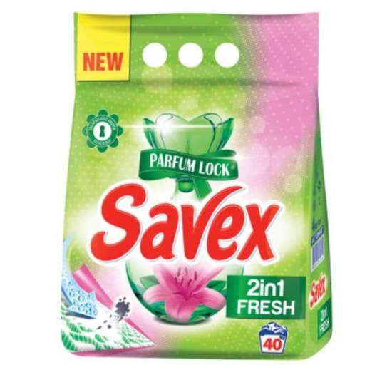 Detergent Pudra Automat de Rufe SAVEX 2 in 1 Fresh, Cantitate 4 Kg, 40 Spalari, Parfum Fresh, Detergent Automat pentru Haine Colorate, Detergenti Pudra pentru Haine, Solutii Curatare a Hainelor