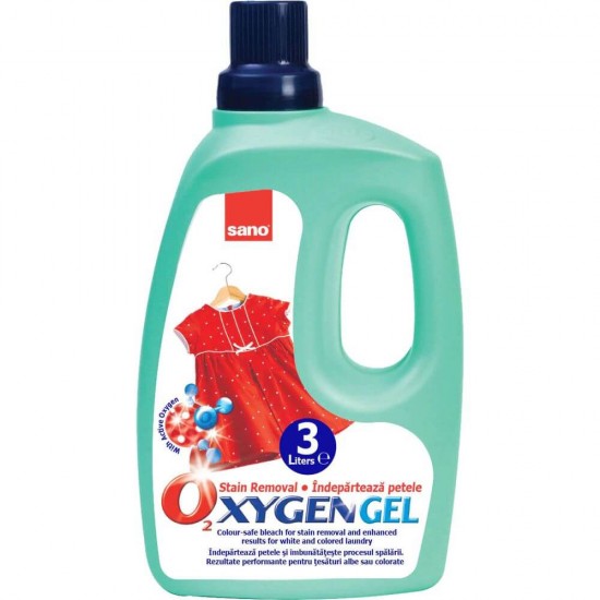 SANO Oxygen Gel, 3 L, pentru Indepartarea Petelor, Fara Clor, pentru Haine Colorate/Albe, Solutie Indepartare Pete Rufe, Solutii Indepartat Petele Haine, Aditiv Spalare Rufe, Detergent Aditiv Pete