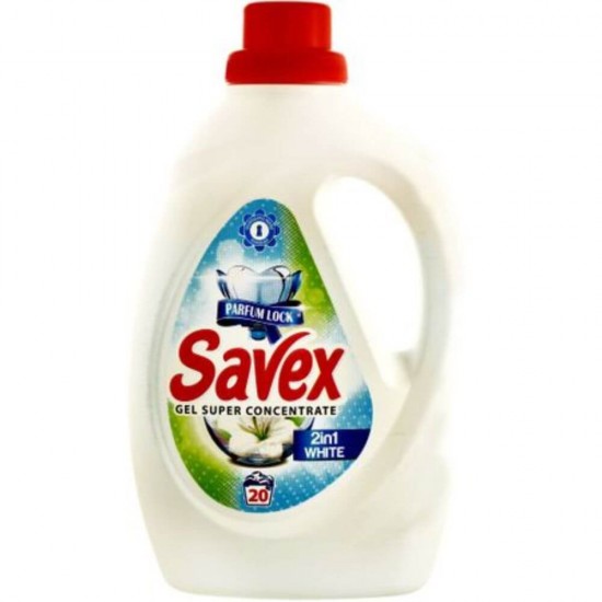 Detergent Lichid Automat de Rufe SAVEX 2 in 1 White, Cantitate 1L, 20 Spalari, Parfum Oceanic, Detergent Lichid pentru Rufe Albe, Detergent Automat pentru Haine Albe, Detergenti Lichid pentru Haine, Solutii Curatare a Hainelor