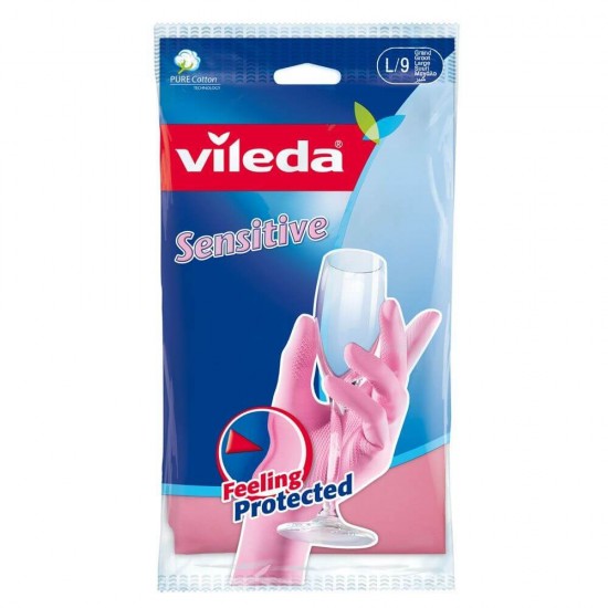 Manusi Menaj Vileda Sensitive, L, Roz, 1 Pereche, din Latex, Manusi Latex, Manusi de Latex, Manusi de Cauciuc, Manusi de Menaj, Manusi pentru Curatenie, Manusi Cauciuc, Manusi Roz de Latex, Manusi Roz de Menaj, Manusi Marimea L