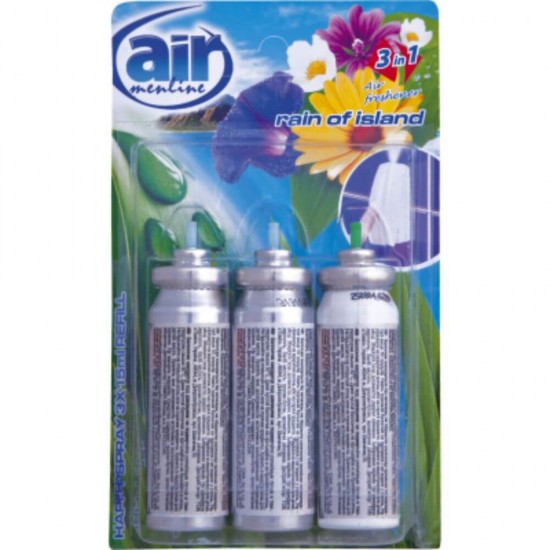 Rezerve Odorizant Spray AIR Rain of Island, 15 ml, 3 Buc/Set, Rezerve Odorizante Camera, Rezerve Odorizante Casa, Rezerve Odorizant Pulverizator de Camera, Rezerve Odorizante cu Pulverizare pentru Camera, Rezerve Odorizante Spray pentru Interior