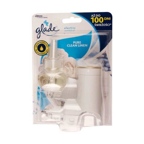 Set Aparat Electric si Odorizant GLADE Pure Clean Linen, 20 ml, Set Odorizant Electric de Camera cu Rezerva GLADE, Rezerva cu Odorizant Electric de Camera, Set GLADE Odorizant cu Rezerva, Odorizante de Camera cu Rezerva, Odorizant de Camera cu Rezerva