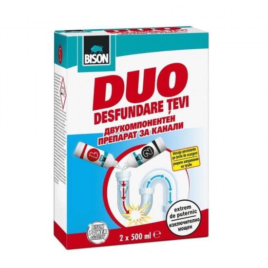 Solutie Bicomponenta Desfundare Tevi Bison, 500 ml, 2 Buc/Set, Solutie Puternica pentru Desfundarea Tevilor, Solutie Desfundat Tevi, Solutii Puternice pentru Desfundarea Tevilor, Solutii Desfundat Tevile