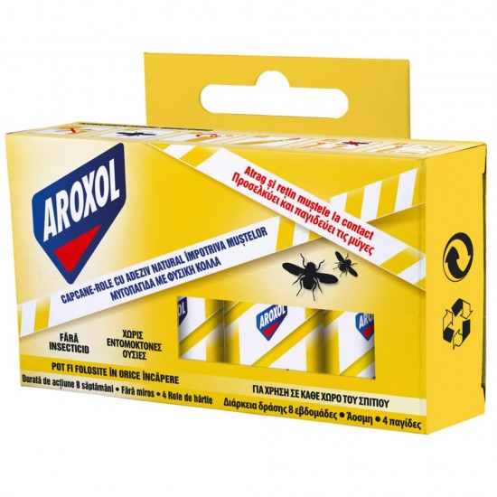 Capcana Rola cu Adeziv Impotriva Mustelor, Aroxol, Fara Insecticid, 4 Buc, Rola pentru Muste Aroxol, Rola cu Adeziv pentru Muste, Set de Role Ieftine pentru Muste, Set de Capcane Rola, Set Capcane Muste, Set Capcane Aroxol Muste