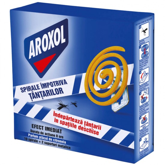 Set 10 Spirale Insecticide cu Suport Metalic pentru Tantari, Aroxol, Parfum de Citronela, Spirale Insecticide pentru Tantari Parfumate, Spirale Insecticide pentru Tantari Aroxol, Set de Spirale Insecticide Parfumate