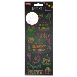 Abtibilduri DACO Neonele, Model Happy Birthday, Multicolor, 1 Folie, Autocolante Copii, Stickere Decorative, Stickere pentru Copii, Abtibilduri Copii, Abtibilduri pentru Mobila, Autocolante Decorative
