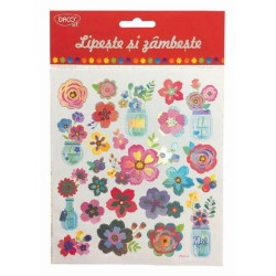 Abtibilduri DACO Lipeste si Zambeste, Model Flori, Multicolor, 24 Buc/Set, Autocolante Copii, Stickere Decorative, Stickere pentru Copii, Abtibilduri Copii, Abtibilduri pentru Mobila, Autocolante Decorative