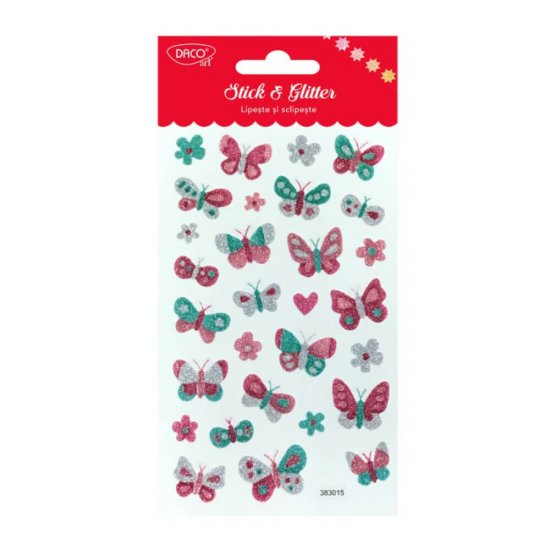 Abtibilduri Daco Lipeste si Sclipeste Model Fluturi, 29 Buc/Set, Abtibilduri DACO Model Fluturi, Autocolante Copii, Stickere Decorative, Stickere pentru Copii, Abtibilduri Copii, Abtibilduri pentru Mobila, Autocolante Decorative