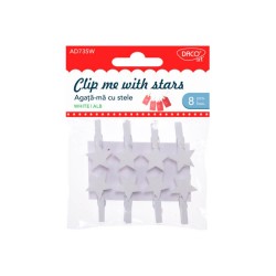 Set Agata-ma cu Stele Daco, 8 Buc, 3.5 cm, Lemn, Alb