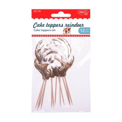 Set 12 Cake Toppers Daco Reindeer, 12 cm, Lemn/Carton
