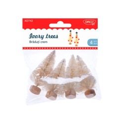 Set 4 Braduti Daco, 7 cm, Lemn/Plastic, Crem