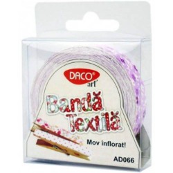 Banda Inflorata Autoadeziva DACO, 1.5x400 cm, Mov/Alb, Banda Adeziva, Banda Textila Decorativa, Benzi Decorative cu Adeziv, Banda Decorativa, Banda Decorativa cu Lipici, Panglica Adeziva cu Flori