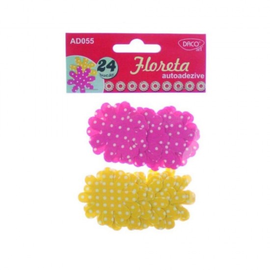 Flori Autoadezive DACO Floreta, 24 Buc/Set, 50 mm, Culoare Galben/Roz, Accesorii Craft, Accesorii Creatie, Forme Decorative Autoadezive, Flori Decorative Autoadezive, Floricele Decorative, Floricele Decorative Textile, Floricele Adezive