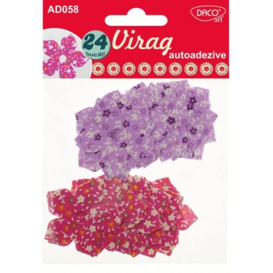 Flori Autoadezive DACO Virag, 24 Buc/Set, 50 mm, Mov/Roz, Floricele Decorative Adezive, Floricele Adezive Ornamentale, Floricele Decorative Textile, Accesorii Craft, Accesorii Creatie, Flori Decorative Autoadezive