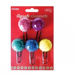 Agrafe Ciucurate DACO, 5 Buc/Set, 6x3 cm, Multicolor, Material Textil/Plastic, Agrafe Birou Plusate, Agrafe Pom Pom, Agrafe Plus, Bilute Plusate Colorate, Bilute Pom Pom, Accesorii Craft, Accesorii Creatie, Pom-Pom Textil, Pom Pom Colorat