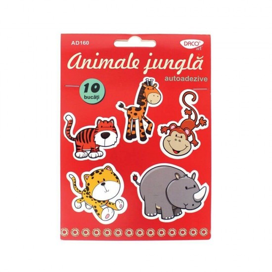 Forme Spuma Autoadeziva DACO, Model Animale Jungla, Dimensiuni Variabile,10 Buc/Set, Multicolor, Accesorii Craft, Accesorii Creatie, Animale din Spuma, Animale Jungla din Spuma, Animale din Spuma Autoadezive, Animale Salbatice din Spuma