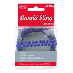 Banda Bling Autoadeziva DACO, Lungime 90 cm, 1 Rola/Set, Culoare Albastra, Banda Pietricele, Banda Margelute, Pietricele Colorate, Strasuri Autoadezive, Strasuri, Diamante Autoadezive, Banda Margelute pentru Scoala,
