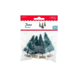 Braduti cu Zapada DACO, 4 Buc/Set, 7 cm, Material Sisal, Verde/Alb, Accesorii Creatie, Accesorii Craft, Mini Brazi Artificiali, Braduti din Sisal, Brazi Decorativi Sisal, Brazi Mici Decorativi, Decoratiuni Braduti cu Zapada, Braduti cu Fulgi de Zapada