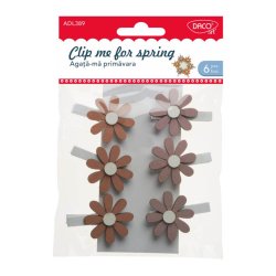 Cleme din Lemn Daco Agata-ma Primavara, 6 Buc/Set, Multicolor, Cleme Lemn Decorative, Carlige Lemn Decorative, Carlige Colorate, Set de Carlige din Lemn, Carlige Multicolor, Accesorii Craft, Accesorii Creatie