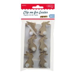 Cleme din Lemn Daco Agata-ma de Paste, 6 Buc/Set, Cleme Lemn Decorative, Carlige Lemn Decorative, Carlige Iepurasi, Set de Carlige din Lemn, Carlige, Accesorii Craft, Accesorii Creatie