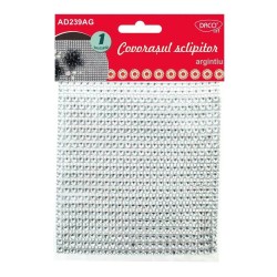 Covoras Margelute DACO, 12x24 cm, Culoare Argintie, Margele Bratari, Margele Colorate, Margelute Colorate, Margele pentru Scoala, Margele Lucru Manual, Strasuri Mici, Strasuri Argintii, Strasuri Decorative