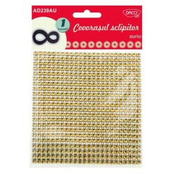 Covoras Margelute DACO, 12x24 cm, Culoare Aurie, Margele Bratari, Margele Colorate, Margelute Colorate, Margele pentru Scoala, Margele Lucru Manual, Strasuri Aurii, Strasuri Mici, Strasuri Decorative