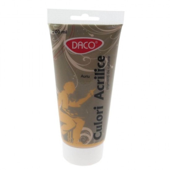 Vopsea Acril Auriu DACO, 200 ml,  Tempera Acrilica, Culori Acrilice, Vopsea Acrilica, Vopsele Acrilice, Tempera Acril, Vopsea Aurie Acril, Acrilica Auriu, Acril Culoare Aurie, Culori pentru Pictat, Culori Pictura,  Culori pentru Desen, Culoare Acril