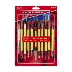 Unelte Modelaj DACO, 11 Buc/Set, Lemn/Meta, pentru Lut si Plastilina, Accesorii Craft, Accesorii Creatie, Ustensile Modelaj Lut, Ustensile Modelaj Plastilina, Accesorii pentru Modelaj si Olarit, Cutite Pentru Lut Si Plastilina