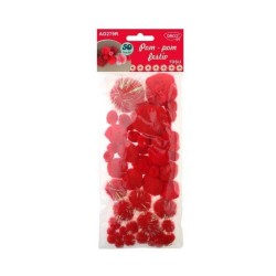 Pom Pom Festiv DACO, 50 Buc/Set, Material Textil, Dimensiuni Variabile, Culoare Rosie, Accesorii Craft, Accesorii Creatie, Pom Pom Rosu, Pom-Pom Mini, Set Pom Pom Mici, Bilute Plusate, Bile Pom-Pom, Pompoane Colorate