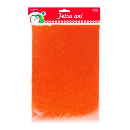 Fetru Uni Daco, A4, 4 Buc/Set, Culoare Portocalie, Accesorii Craft, Accesorii Creatie, Materiale Textile pentru Hand Made, Pasla, Fetru Portocaliu, Pasla Portocalie, Material Pasla, Materiale Textile Craft