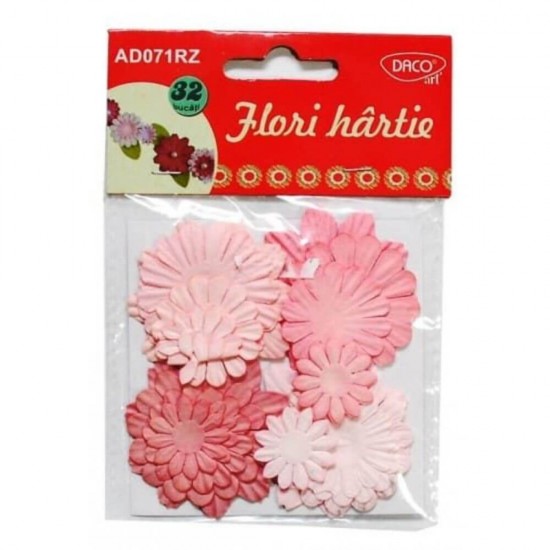 Flori Hartie DACO, 32 Buc/Set, Culoare Roz, Floricele Decorative Hartie, Floricele Decorative, Floricele Hartie Ornamentale, Floricele Decorative din Hartie, Floricele pentru Lucru Manual, Flori Decorative de Hartie, Accesorii Craft, Accesorii Creatie