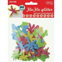 Forme Spuma Autoadeziva DACO, Model Flu-Flu Glitter, Dimensiuni Variabile, 54 Buc/Set, Multicolor, Accesorii Creatie, Accesorii Craft, Fluturi din Spuma Autoadezivi, Fluturi cu Sclipici din Spuma Autoadezivi, Fluturi cu Sclipici din Spuma