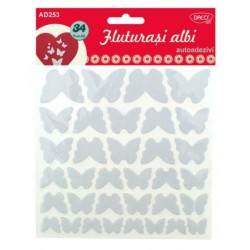 Fluturasi Autoadezivi DACO, 34 Buc/Set, Culoare Alba, Fluturasi Decorativi Autoadezivi, Fluturi Decorativi cu Adeziv, Fluturasi pentru Lipit, Fluturasi Decorativi cu Lipici, Fluturi Autoadezivi