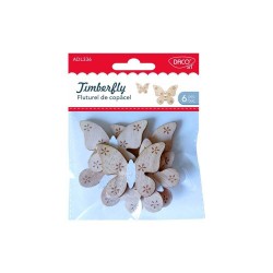 Fluturi Lemn DACO, 4.5x5.5 cm, 6 Buc/Set, Natur, Fluturel de Copacel, Accesorii Creatie, Accesorii Craft, Baza Lemn Fluturi, Fluturi din Lemn, Fluturi din Lemn de Pictat, Forme Fluturi din Lemn