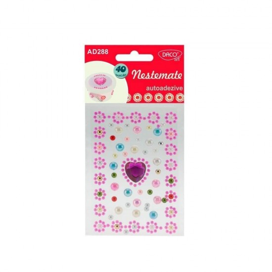Forme Plastic Autoadeziv DACO, 40 Buc/Set, Multicolor, Model Nestemate, Dimensiuni Variabile, Accesorii Craft, Perle din Plastic Adezive, Perle Colorate Adezive, Perele Autoadezive, Strasuri Adezive, Strasuri din Plastic Adezive, Strasuri de Lipit