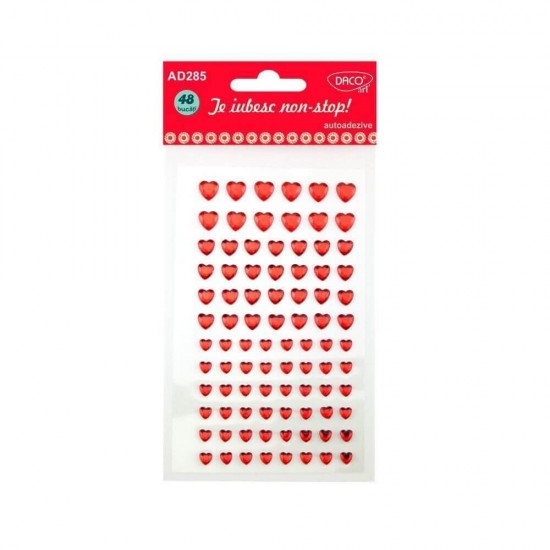 Forme Plastic Autoadeziv DACO, 48 Buc/Set, Te Iubesc Non-Stop, Dimensiuni Variabile, Rosu, Accesorii Craft, Pietricele Plastic Autoadezive, Pietricele Inimi Autoadezive, Strasuri Adezive, Strasuri Inima Autoadezive, Strasuri Plastic Adezive
