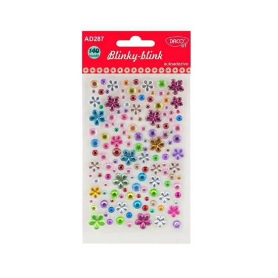 Forme Plastic Autoadeziv DACO, Model Blinky-Blink, Dimensiuni Variabile, 140 Buc/Set, Multicolor, Perle din Plastic Adezive, Perle Colorate Adezive, Perele Autoadezive, Strasuri Plastic Adezive, Strasuri Decorative Adezive, Strasuri Autoadezive