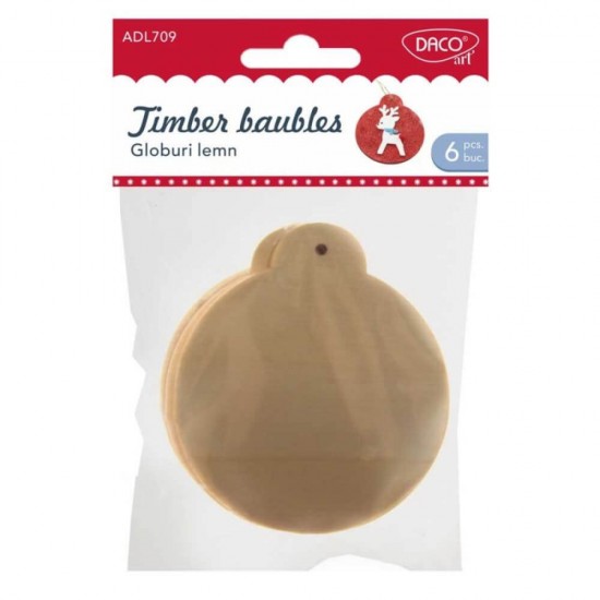 Globuri de Lemn DACO, 7.8 cm, 6 Buc/Set, Natur, Accesorii Creatie, Accesorii Craft, Globuri din Lemn pentru Brad, Globuri Ornamente Craciun, Globuri de Lemn de Pictat, Decoratiuni Lemn Craciun