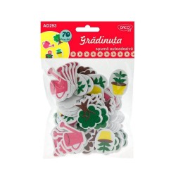Forme Spuma Autoadeziva DACO, Model Gradinuta, Dimensiuni Variabile, 70 Buc/Set, Multicolor, Accesorii Creatie, Accesorii Craft, Forme Gradinarit Spuma, Forme Gradina Spuma Autoadeziva, Copac Spuma, Floare in Ghiveci Spuma, Stropitoare Spuma, Flori Spuma
