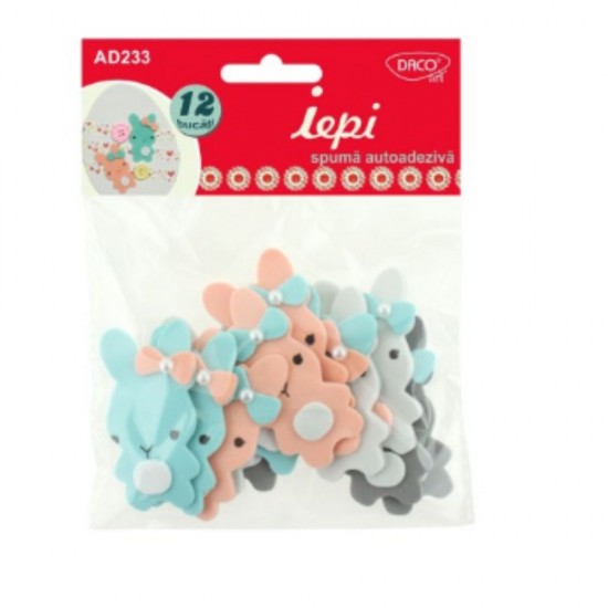 Forme Spuma Autoadeziva 3D DACO, 12 Buc/Set, Model Iepi, Multicolor, Accesorii Craft, Accesorii Creatie, Iepuri Decorativi Spuma, Iepuri Ornament Spuma, Iepurasi Autoadezivi din Spuma, Iepurasi din Spuma Autoadeziva