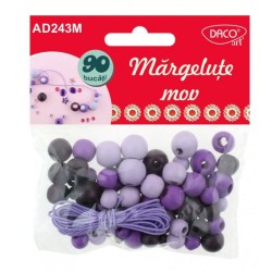 Margelute Lemn DACO, 90 Buc/Set, Culoare Mov, Margele Bratari, Margele din Lemn, Margele Mov de Lemn, Margele Colorate, Margelute Colorate, Margele pentru Scoala, Margele Bijuterii, Margele Lucru Manual