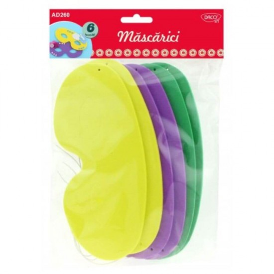 Masca Spuma DACO, 6 Buc/Set, Model Mascarici, Multicolor, Masti Copii, Masti Tematice pentru Copii, Masti Petrecere, Accesorii Craft, Accesorii Creatie, Masca pentru Copii, Masca Model Mascarici, Masca din Spuma pentru Copii, Masca cu Elastic